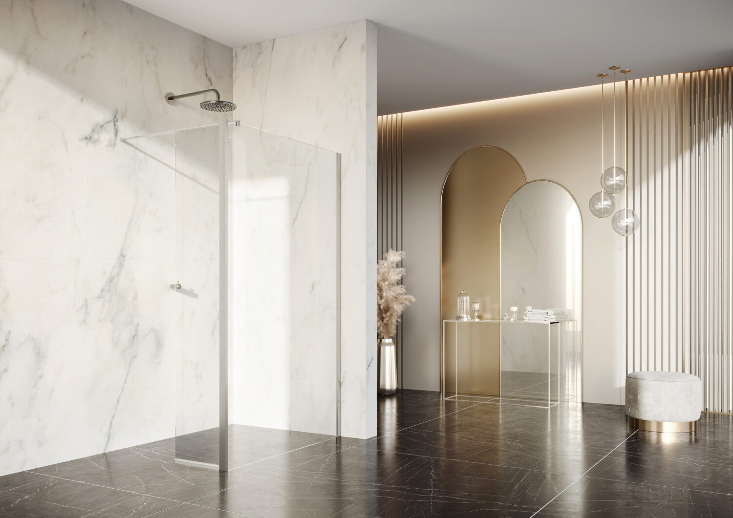 Chrome Trimmed Shower Enclosure with White Shower Tray