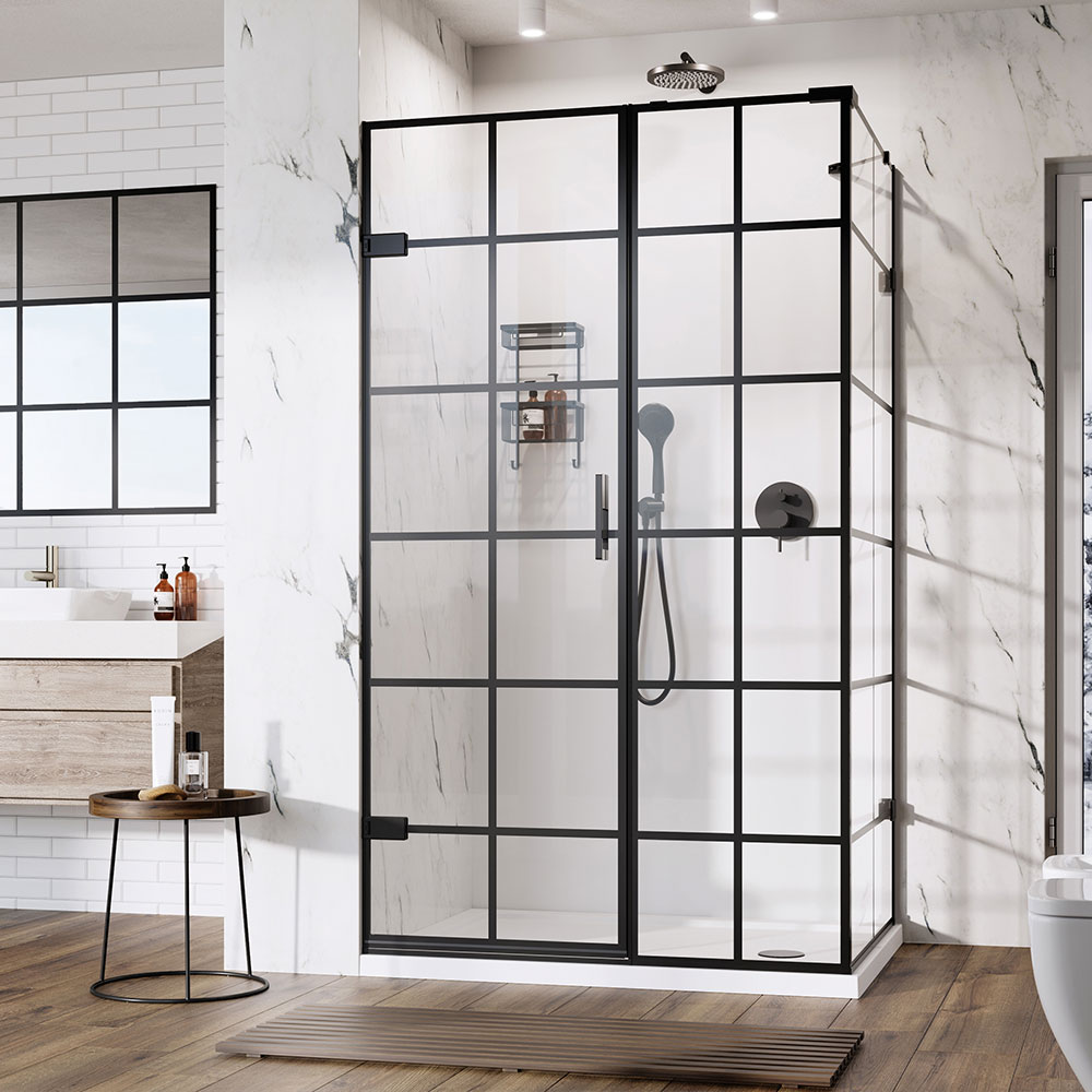 Roman Liberty Black Grid Hinged Shower Enclosure