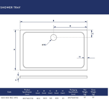 Zamori Rectangle Shower Tray 1200 x 760mm - Corner waste - Z1174