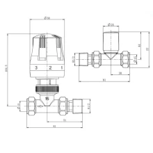 ECO Brushed Brass Angled TRV Thermostatic Radiator Valve & Lock Shield 