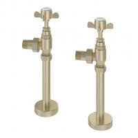 Eastbrook Pair of Brushed Brass Traditional Radiator Valves & Tails