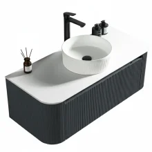 Flauto Midnight Shadow Fluted 1070mm Wall Hung Vanity Basin Unit With Countertop