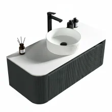 Flauto Smoked Sage Fluted 1070mm Wall Hung Vanity Basin Unit With Countertop