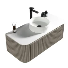 Flauto Soft Coffee Fluted 1070mm Wall Hung Vanity Basin Unit With Countertop