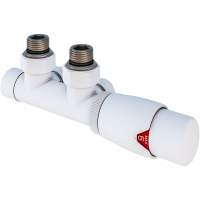 Angled Twin inlet Thermostatic Radiator Valve 15mm Gloss White