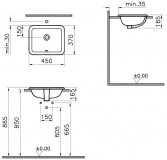 VitrA S20 Square Counter Top Inset Basin 550 x 450mm