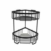Roman Matt Black Double Corner Shower Basket with Hooks - RSB05B