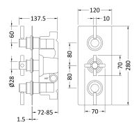 Lennox Square Twin Concealed Shower Valve with Diverter - Two Outlet - Hudson Reed