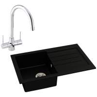 Abode Xcite 1 Bowl Inset Black Metallic Kitchen Sink & Nexa Tap Pack