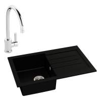 Abode Xcite 1 Bowl Inset Black Metallic Kitchen Sink & Atlas Tap Pack