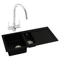 Abode Xcite 1.5 Bowl Inset Black Metallic Kitchen Sink & Nexa Tap Pack
