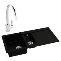 Abode Xcite 1.5 Bowl Inset Black Metallic Kitchen Sink & Atlas Tap Pack