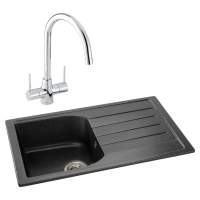 Abode Oriel 1 Bowl Inset Black Granite Kitchen Sink & Nexa Tap Pack