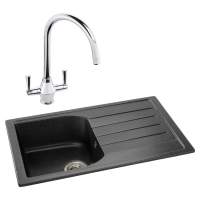 Abode Oriel 1 Bowl Inset Black Granite Kitchen Sink & Astral Tap Pack