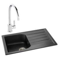 Abode Oriel 1 Bowl Inset Black Granite Kitchen Sink & Atlas Tap Pack