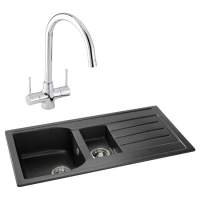 Abode Oriel 1.5 Bowl Inset Black Granite Kitchen Sink & Nexa Tap Pack