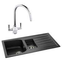 Abode Oriel 1.5 Bowl Inset Black Granite Kitchen Sink & Astral Tap Pack