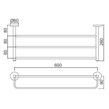 Jaquar Kubix Prime 600mm Chrome Towel Rack With Lower Hanger