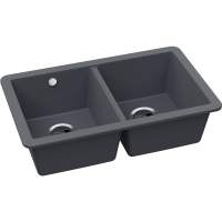 Abode Matrix Square GR15 2 Bowl Granite Undermount Sink - Black Metallic