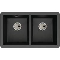 Abode Matrix Square GR15 2 Bowl Granite Undermount Sink - Black Metallic