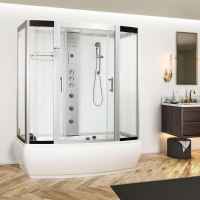 Vidalux Aegean 1500 Airspa Whirlpool Bath & Steam Shower Pod - 1500 x 900mm - White Glass