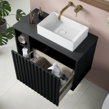 Scudo Alfie 600mm Matt Black Wall Hung Vanity Unit with Countertop Basin