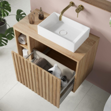 Scudo Alfie 600mm Sonoma Oak Wall Hung Vanity Unit with Countertop Basin