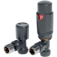 Angled Thermostatic Round Radiator Valves - Anthracite 