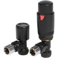 Angled Round Thermostatic Radiator Valves -  Matt Black 