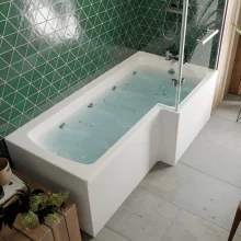 Aquabathe Blok 1700 x 700-850 Whirlpool 10 Jet L Shape Shower Bath - Right Hand