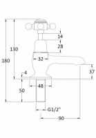 Bayswater 3 Hole Lever Dome Bath Mixer Taps - White/Chrome