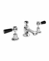 Bayswater 3 Hole Lever Dome Basin Mixer Taps - Black/Chrome