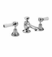 Bayswater 3 Hole Lever Hex Basin Mixer Taps - White/Chrome