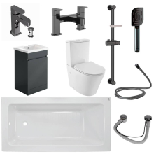 Jaquar Alive Complete Bathroom Suite In Black Chrome 1700mm Bath & Matt Anthracite Vanity Unit 