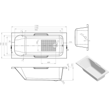 Bali 1600 x 700mm Single Ended Bath with Grips & Textured Base