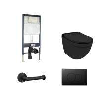 Jaquar Black Matt  Solo Wall Hung Toilet With Slim Cistern & Black Matt Accessories