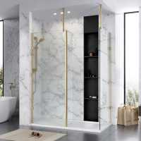 Roman Liberty 857mm Brushed Brass Wetroom Panel with Clear Glass Corner