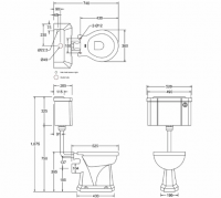 Burlington Low Level Toilet with White Ceramic Cistern, Lever & Chrome Flush Pipe
