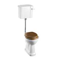 Burlington Slimline Low Level WC with White Ceramic Cistern, Lever & Chrome Flush Pipe