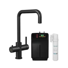 Caliente 3 in 1 Matt Black Square Spout Boiling Water Tap Inc Filter & Boiler