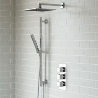 Square Shower Pack 3 - Challan Dual Outlet Shower Valve with Riser Rail and Rainfall Shower Head