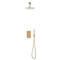 Scudo Core Brushed Brass Round Handle, Built-in Shower Valve Handset & Wall Mounted Head