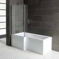 Essentials L-Shape Shower Bath, Panel & Screen - 1700 x 850/700 - Bathrooms To Love