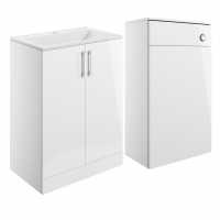 Butler 600mm 2 Door Basin Unit (Inc. Basin) & 500mm WC Unit - White Gloss - Bathrooms To Love