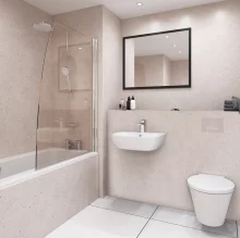 Nuance Doux Lime Quartz Eggshell Waterproof Shower Panel by Bushboard