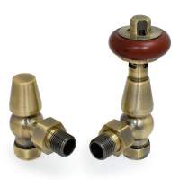 DQ Enzo Manual Angled with Brown Heads in Antique Brass Radiator Valves