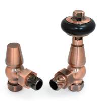 DQ Enzo TRV Angle with Black Heads in Antique Copper Radiator Valves