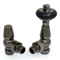DQ Enzo TRV Angle with Black Heads in Black Nickel Radiator Valves