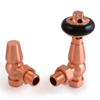 DQ Enzo Manual Angled with Black Heads in Brushed Copper Radiator Valves