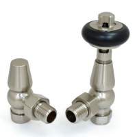 DQ Enzo TRV Angle with Black Heads in Brushed Nickel Radiator Valves